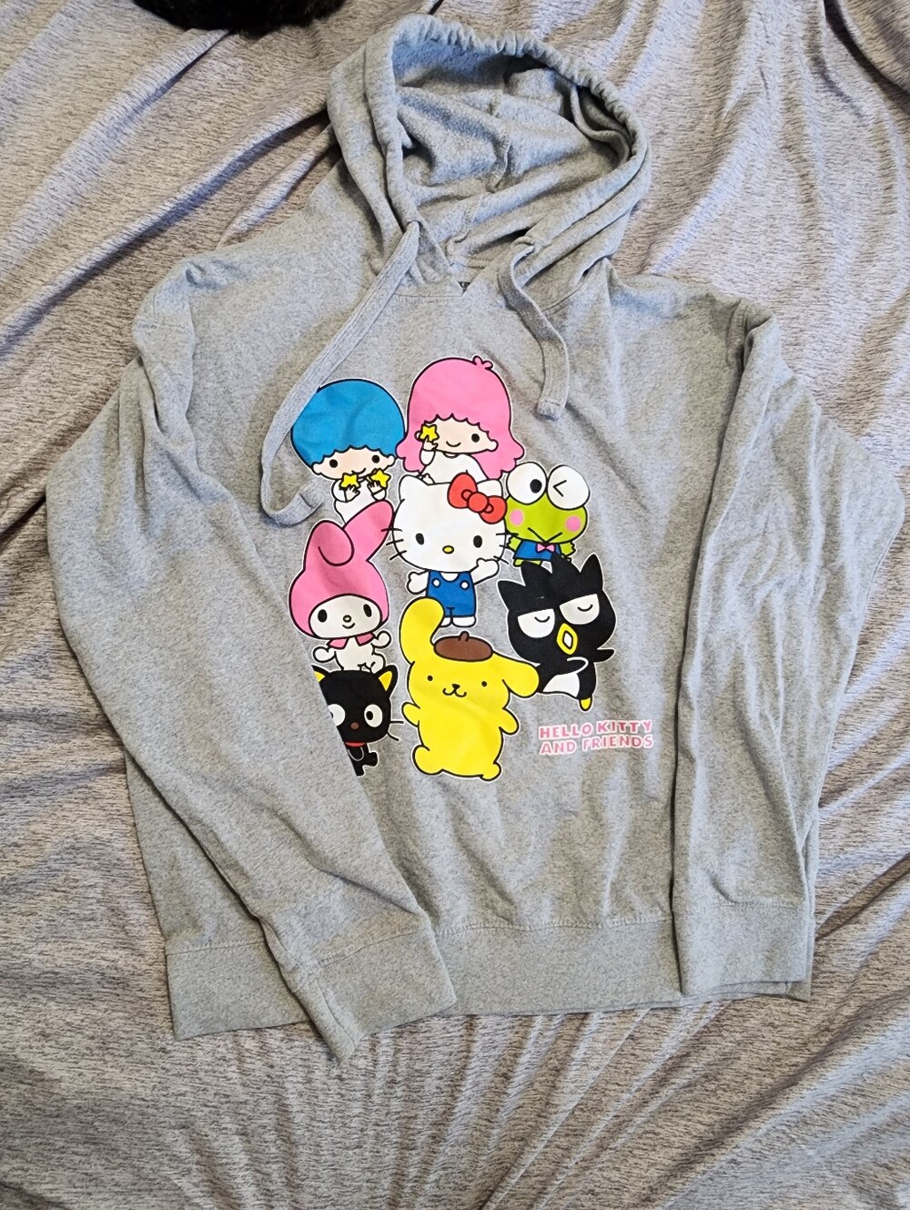 Sanrio Hello Kitty & Friends Gray Graphic Hoodie - Pink Blue Yellow Accents